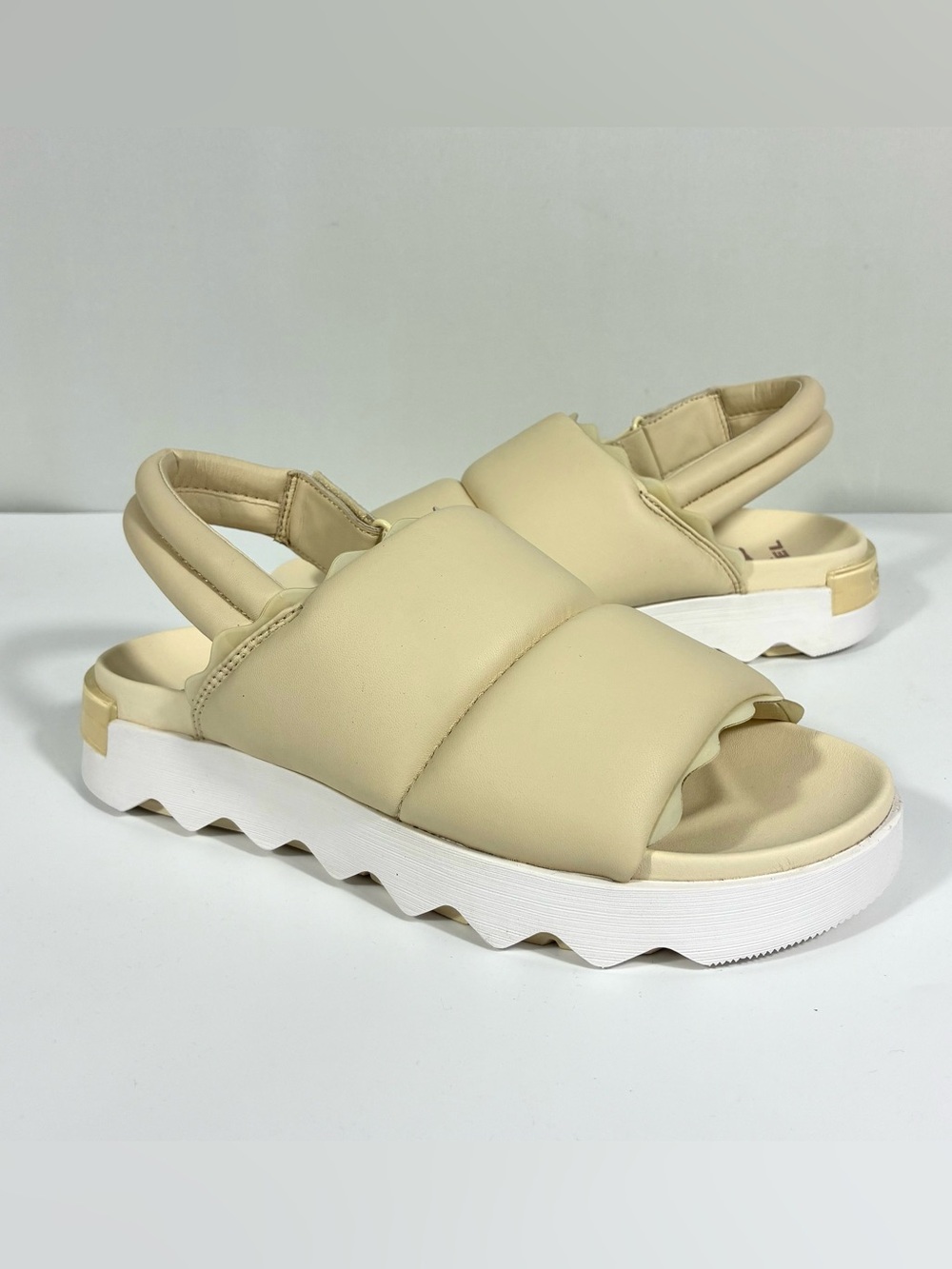 Sorel Viibe Slingback Sandals Size 10 Ivory Cream Puffy Leather New Comfort - Picture 9 of 17